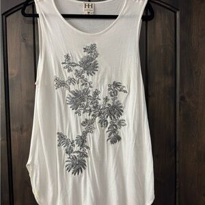 Haute Hippie White Graphic Tank Top Relaxed Fit